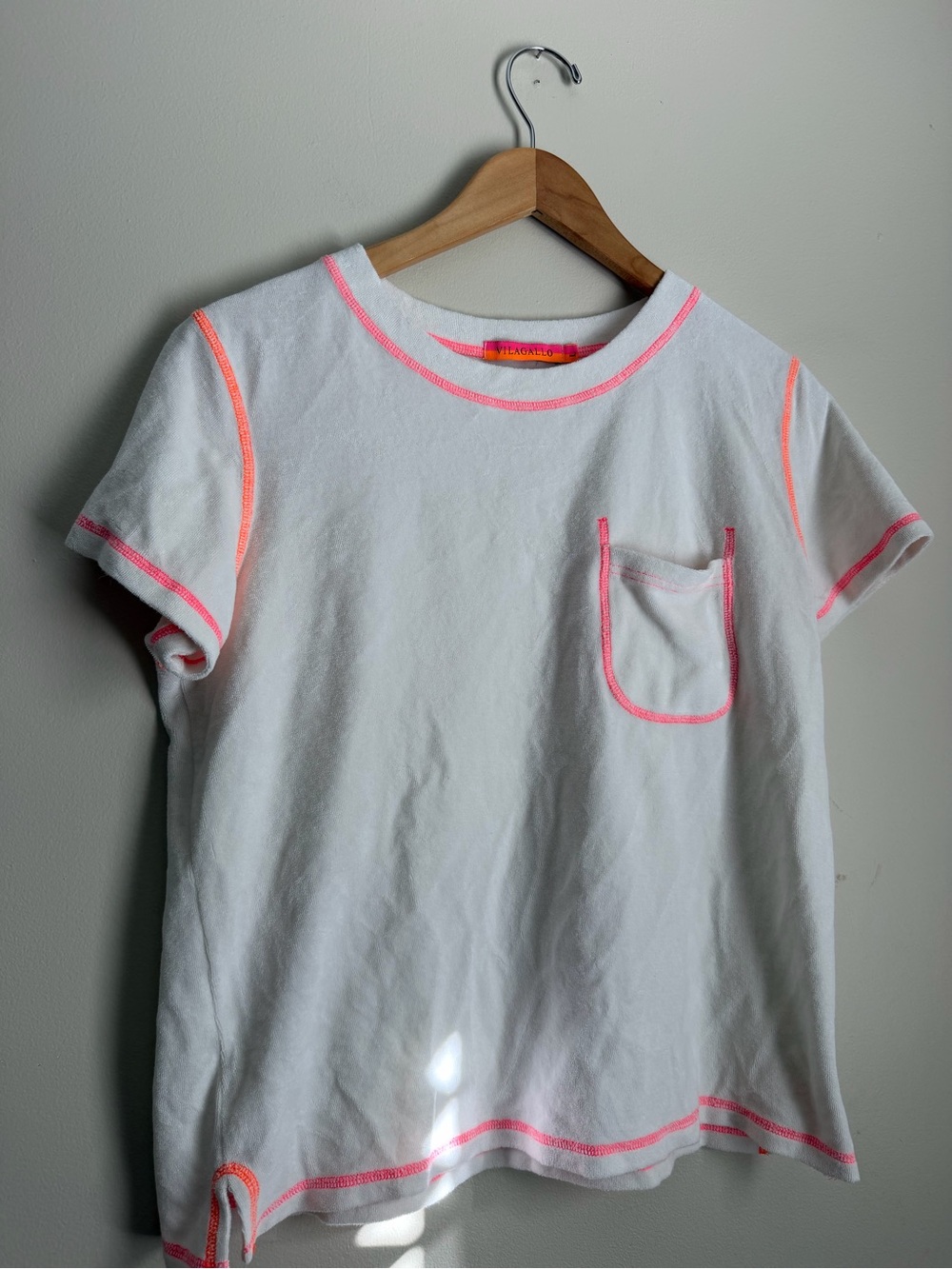 Vilagallo White Terrycloth Neon Contrast Stitch Tee — Large